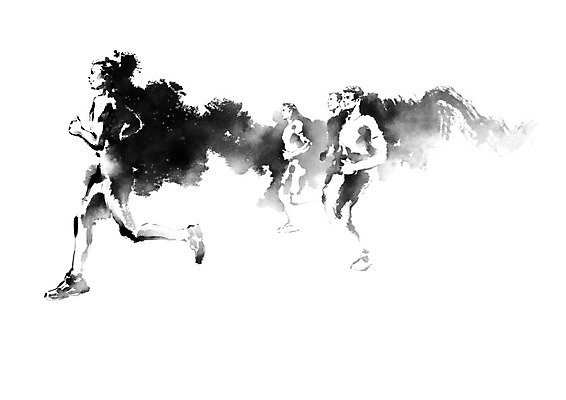 PSD 여자 남자 일러스트 캘리그라피 붓터치 흑백 사람 여러명 달리기 검은색 육상스포츠 번짐 열정 마라톤 동행 국내일러스트 감정 스포츠 컬러 다수 모션 촬영기법 경기 파일형식 효과