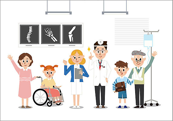 여자 할아버지 남자 어린이 일러스트 의학 엄마 병원 사람 여러명 성인 치료 컬러풀 귀여움 환자 간호사 의사 링거 휠체어 보호자 깁스 정형외과 국내일러스트 AI파일 노년 컬러 다수 컨셉 가족 의료기기 의료진 의료용품 파일형식 벡터