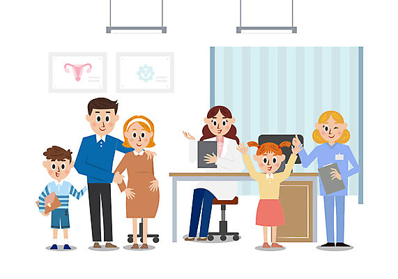 여자 남자 어린이 의자 일러스트 의학 가족 엄마 병원 사람 여러명 성인 컬러풀 귀여움 임산부 진료 환자 간호사 의사 아빠 책상 산부인과 서류판 국내일러스트 AI파일 컬러 가구 다수 컨셉 관계 사무용품 임신 의료진 파일형식 벡터