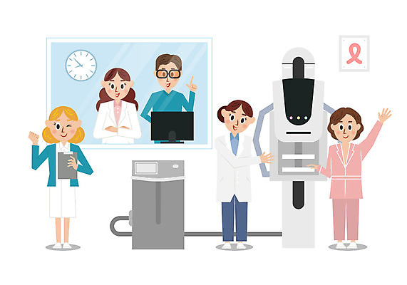 여자 남자 시계 일러스트 의학 병원 사람 여러명 성인 컬러풀 귀여움 진료 환자 간호사 의사 영상 유방암 신체검사 유방암검사 국내일러스트 AI파일 컬러 다수 컨셉 의료진 검사_조사 암 파일형식 벡터