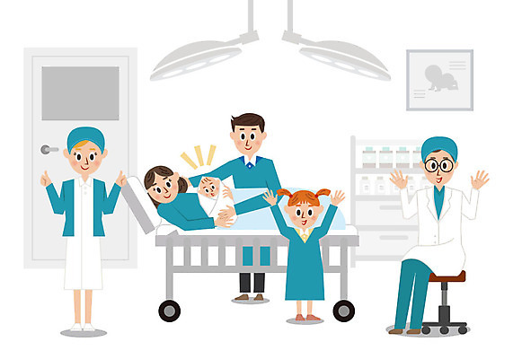 여자 남자 어린이 일러스트 의학 엄마 병원 사람 여러명 성인 컬러풀 귀여움 환자 간호사 의사 아기 출산 아빠 산부인과 국내일러스트 AI파일 컬러 다수 컨셉 가족 의료진 파일형식 벡터