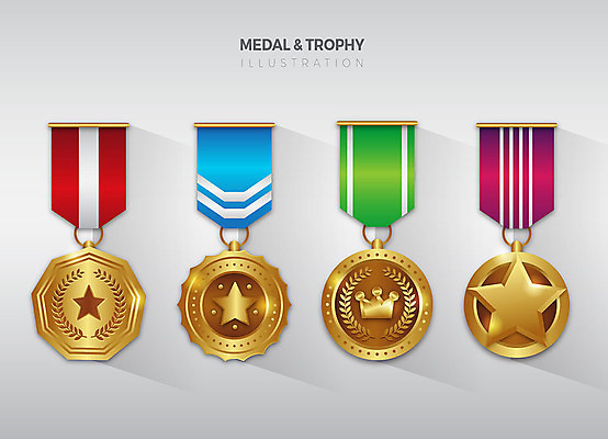 스티커 일러스트 사람없음 세트 여러개 금색 우승 메달 심볼 금메달 국내일러스트 AI파일 컬러 다수 최고 상_상패 파일형식 벡터