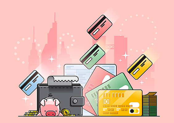 분홍색 지폐 돈 일러스트 빌딩 사람없음 금융 경제 귀여움 동전 돼지 신용카드 지갑 통장 영수증 금융의날 국내일러스트 AI파일 컬러 컨셉 포유류 건물 재산 파일형식 벡터 법정기념일