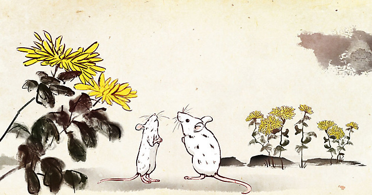 PSD 명절 두마리 겨울 일러스트 캘리그라피 붓터치 수채화 근하신년 새해 국화 수묵화 사람없음 컬러풀 붓 쥐띠 쥐 11월 동양화 번짐 흰쥐 2020년 경자년 국내일러스트 전통 계절 기념일 꽃 컬러 2 미술 십이지신 날짜 설치류 연도 파일형식 효과