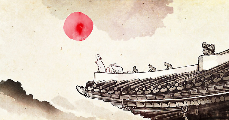 PSD 명절 두마리 일러스트 캘리그라피 붓터치 수채화 근하신년 새해 산 한옥 기와 수묵화 사람없음 컬러풀 태양 붓 쥐띠 쥐 동양화 번짐 기와지붕 흰쥐 2020년 경자년 국내일러스트 자연요소 한국전통 전통 기념일 컬러 고건축 2 지붕 미술 십이지신 설치류 연도 파일형식 효과