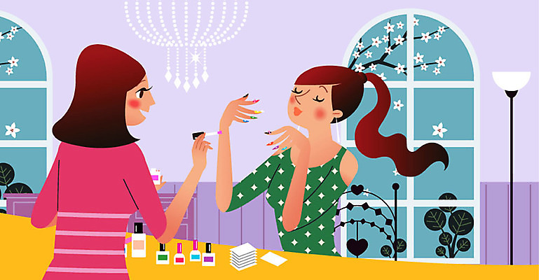 여자 꽃 의자 일러스트 탁자 조명 건강 사람 성인 두명 스탠드 손톱관리 즐거움 만족 서랍장 매니큐어 샹들리에 네일샵 자기관리 화장솜 성인여자만 국내일러스트 AI파일 식물 감정 가구 상점 화장품 화장용품 네일아트 여자만 성인만 파일형식 벡터