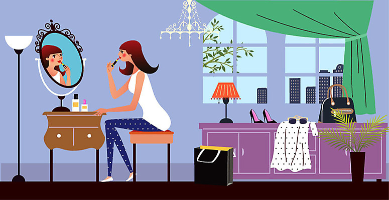 옷 여자 구두 의자 가방 일러스트 조명 건강 한명 사람 성인 건물 화장 종이봉투 화장품 스탠드 커튼 즐거움 만족 서랍장 샹들리에 화장대 치장 자기관리 탁상거울 성인여자한명만 국내일러스트 AI파일 1 건축물 잡화 감정 가구 신발 봉투 뷰티 거울 여자한명만 성인여자만 파일형식 벡터