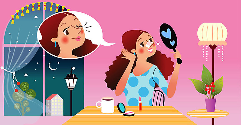 식물 여자 꽃 말풍선 의자 일러스트 탁자 건강 한명 사람 성인 화장품 머그컵 스탠드 커튼 성형수술 초승달 즐거움 만족 손거울 자기관리 성인여자한명만 국내일러스트 AI파일 1 감정 가구 조명 컵 뷰티 거울 달 수술 여자한명만 성인여자만 파일형식 벡터