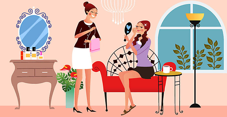 여자 가구 일러스트 탁자 건강 사람 성인 두명 소파 화장품 머그컵 스탠드 즐거움 만족 피부관리 샹들리에 벽거울 자기관리 피부관리사 성인여자만 국내일러스트 AI파일 직업 감정 생활용품 의자 조명 컵 뷰티 거울 여자만 성인만 파일형식 벡터