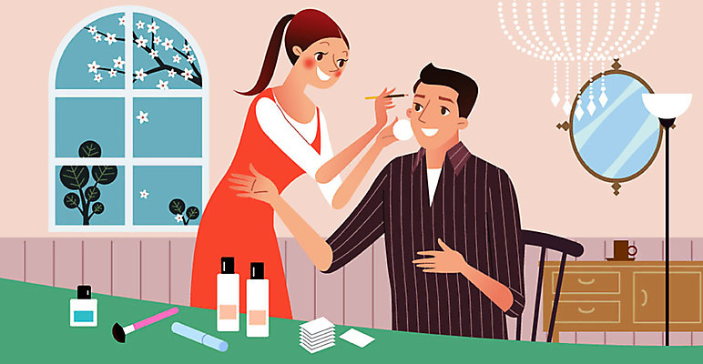 여자 남자 꽃 일러스트 건강 사람 성인 두명 화장 화장품 머그컵 스탠드 즐거움 만족 서랍장 샹들리에 치장 벽거울 자기관리 성인만 국내일러스트 AI파일 식물 감정 가구 조명 컵 뷰티 거울 파일형식 벡터