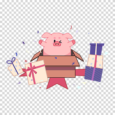 편집이미지 한마리 선물 누끼 이벤트 사람없음 선물상자 쇼핑 상자 귀여움 돼지 돼지캐릭터 PNG 편집소스 1 동물캐릭터 컨셉 포유류 파일형식