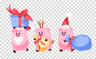 편집이미지 크리스마스 산타모자 뿔 세마리 선물 누끼 이벤트 사람없음 선물상자 귀여움 돼지 보따리 돼지캐릭터 PNG 편집소스 모자_잡화 기념일 동물캐릭터 컨셉 포유류 3 상자 파일형식