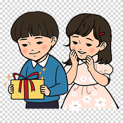 편집이미지 커플 여자 기념일 남자 누끼 이벤트 두명 선물상자 카툰스타일 PNG 편집소스 관계 선물 사람 상자 파일형식