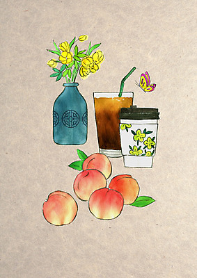 PSD 전통 꽃 커피 나비 일러스트 수채화 빨대 사람없음 컬러풀 귀여움 꽃병 빈티지 복숭아 테이크아웃컵 국내일러스트 식물 음료 컬러 곤충 컨셉 과일 컵 파일형식