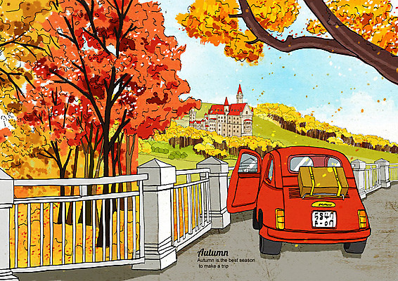 PSD 구름 여행 단풍 낙엽 일러스트 자동차 자연 하늘 단풍나무 풍경 초원 사람없음 울타리 컬러풀 가을풍경 가을 즐거움 은행잎 은행나무 가을여행 단풍놀이 짐가방 풍경화 국내일러스트 자연요소 나무 계절 감정 육상교통 컬러 잎 가방 담장 소풍 그림 생태계 파일형식 가을_계절