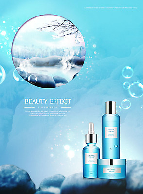 PSD 편집이미지 사람없음 파란색 화장 뷰티 화장품 돌_바위 바위 물방울 피부관리 스킨케어 그라데이션 온천수 목업 이미지편집 컬러 파일형식
