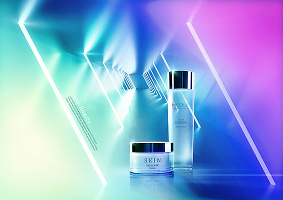 PSD 편집이미지 사람없음 빛 컬러풀 화장 뷰티 화장품 전시 피부관리 네온 스킨케어 그라데이션 목업 이미지편집 컬러 파일형식