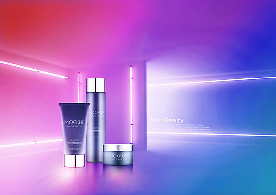 PSD 편집이미지 사람없음 빛 컬러풀 화장 뷰티 화장품 전시 피부관리 네온 스킨케어 그라데이션 목업 이미지편집 컬러 파일형식