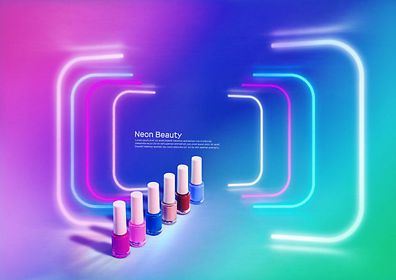 PSD 편집이미지 사람없음 빛 컬러풀 화장 뷰티 화장품 전시 네일아트 매니큐어 네온 그라데이션 목업 이미지편집 컬러 파일형식