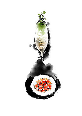 PSD 접시 채소 일러스트 식재료 캘리그라피 붓터치 사람없음 빨간색 초록색 농작물 양념 무 깍두기 번짐 발효 발효음식 식자재 신토불이 국내일러스트 식기 음식 컬러 농업 김치 뿌리채소 파일형식 효과