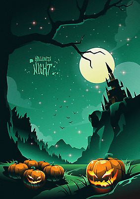 나무 별 백그라운드 일러스트 호박 산 사람없음 반짝임 축제 절벽 할로윈 보름달 성 야간 숲 신비 무서움 공포 청록색 잭오랜턴 오싹 국내일러스트 AI파일 자연요소 식물 건축물 감정 컬러 컨셉 채소 모션 달 파일형식 벡터
