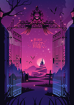 나무 별 길 백그라운드 일러스트 해골 사람없음 반짝임 보라색 축제 할로윈 보름달 성 야간 신비 무서움 비석 대문 공포 박쥐 진분홍색 오싹 국내일러스트 AI파일 자연요소 식물 건축물 감정 분홍색 컬러 컨셉 포유류 모션 뼈 문 달 파일형식 벡터
