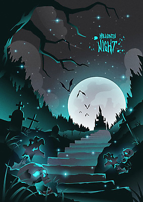 나무 별 백그라운드 일러스트 해골 사람없음 반짝임 계단 축제 할로윈 회색 보름달 무덤 성 야간 신비 무서움 비석 공포 박쥐 민트색 오싹 국내일러스트 AI파일 자연요소 식물 건축물 감정 컬러 컨셉 포유류 모션 뼈 달 파일형식 벡터