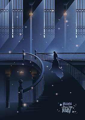 여자 백그라운드 일러스트 촛불 사람 반짝임 계단 축제 할로윈 야간 신비 무서움 남색 달빛 공포 공주님 대저택 오싹 국내일러스트 AI파일 자연요소 감정 컬러 컨셉 초 모션 달 파일형식 벡터