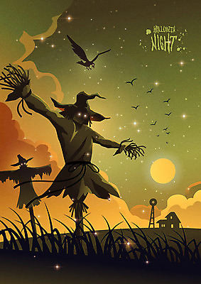 구름 별 백그라운드 밭 일러스트 조류 논 사람없음 초록색 반짝임 농장 갈색 축제 할로윈 보름달 야간 신비 무서움 허수아비 공포 까마귀 오싹 국내일러스트 AI파일 자연요소 동물 감정 컬러 컨셉 농업 모션 달 파일형식 벡터