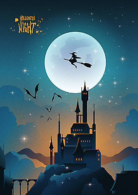 구름 별 백그라운드 일러스트 사람없음 반짝임 축제 할로윈 보름달 성 야간 신비 무서움 남색 빗자루 마녀 공포 박쥐 오싹 국내일러스트 AI파일 자연요소 건축물 감정 컬러 컨셉 포유류 모션 달 청소도구 파일형식 벡터