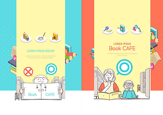 PSD 템플릿 표지디자인 북디자인 출판디자인 여자 표지 남자 어린이 리플렛 북커버 팜플렛 성인 책 세명 컬러풀 독서 조용 북카페 이미지템플릿 컬러 사람 카페 파일형식