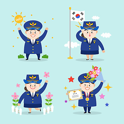 구름 캐릭터 여자 남자 꽃 별 꽃다발 일러스트 사람 여러명 성인 반짝임 울타리 컬러풀 태양 귀여움 경찰 태극기 상패 경찰복 경례 경찰의날 일러캐릭터 AI파일 자연요소 식물 직업 컬러 다수 컨셉 유니폼 모션 담장 인사 국기 상_우승 파일형식 벡터 법정기념일