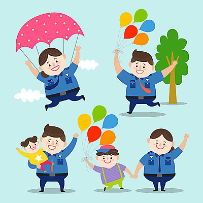 나무 구름 캐릭터 여자 남자 어린이 일러스트 사람 여러명 성인 컬러풀 귀여움 경찰 낙하산 경찰복 풍선 경찰의날 일러캐릭터 AI파일 자연요소 식물 직업 컬러 다수 컨셉 유니폼 파일형식 벡터 법정기념일