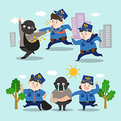 나무 구름 캐릭터 여자 남자 돈 일러스트 사람 빌딩 여러명 성인 컬러풀 귀여움 경찰 호루라기 도둑 수갑 경찰복 검거 경찰의날 일러캐릭터 AI파일 자연요소 식물 직업 컬러 다수 컨셉 유니폼 건물 재산 범죄인 파일형식 벡터 법정기념일