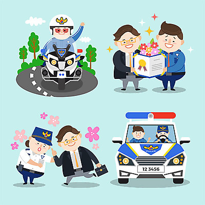 구름 캐릭터 여자 남자 도로 꽃다발 꽃무늬 일러스트 사람 여러명 성인 반짝임 컬러풀 귀여움 오토바이 경찰 상패 경찰복 경찰차 경찰의날 일러캐릭터 AI파일 자연요소 직업 꽃 길 컬러 다수 컨셉 유니폼 무늬 교통시설 모션 자동차 바이크 상_우승 파일형식 벡터 법정기념일