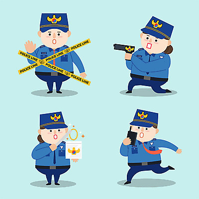 캐릭터 여자 남자 일러스트 사람 여러명 성인 컬러풀 귀여움 권총 경찰 증거 경찰복 무전기 폴리스라인 경찰의날 일러캐릭터 AI파일 직업 컬러 다수 컨셉 유니폼 무선통신 총 파일형식 벡터 법정기념일