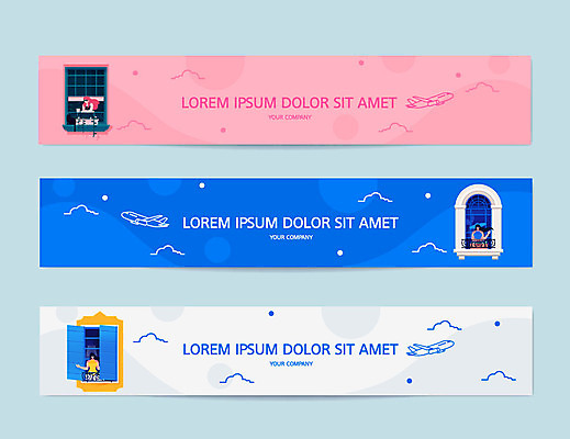 배너 배너템플릿 여자 가로배너 여행 백그라운드 창문 휴식 비행기 프레임 세명 컬러풀 현수막 여행사 배너세트 AI파일 템플릿 컬러 컨셉 항공교통 대중교통 사람 가로 세트 상점 파일형식 벡터