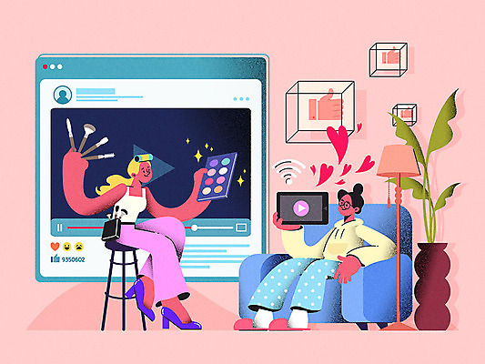 여자 화분 의자 일러스트 모바일 조명 사람 두명 스마트폰 소파 컬러풀 뷰티 카메라 화장품 하트 동영상 소셜네트워크 이슈 좋음 여자만 크리에이터 인플루언서 국내일러스트 AI파일 모양 직업 컬러 가구 컨셉 전자제품 핸드폰 스마트기기 파일형식 벡터 1인미디어 유명인