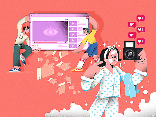 여자 남자 일러스트 모바일 미소 사람 세명 스마트폰 컬러풀 뷰티 카메라 잠옷 하트 네트워크 스킨케어 동영상 소셜네트워크 이슈 좋음 크리에이터 뷰티크리에이터 인플루언서 국내일러스트 AI파일 모양 직업 옷 컬러 컨셉 표정 전자제품 핸드폰 스마트기기 파일형식 벡터 1인미디어 유명인