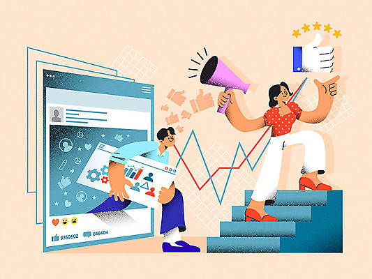 여자 남자 일러스트 모바일 그래프 사람 두명 스마트폰 컬러풀 계단 확성기 네트워크 따봉 소셜네트워크 이슈 인기 좋음 크리에이터 인플루언서 국내일러스트 AI파일 직업 컬러 컨셉 핸드폰 스마트기기 최고 파일형식 벡터 1인미디어 유명인