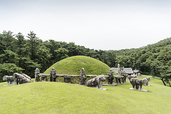 포토 JPG 주간 나무 구름 한국전통 여행 유적지 하늘 풍경 사람없음 야외 여름 관광지 세계문화유산 문화재 역사 한국사 조선시대 영녕릉 조선왕릉 혼유석 동원상하릉 인선왕후 국내포토 자연요소 식물 전통 계절 고건축 한국 여주 왕릉 파일형식 왕후