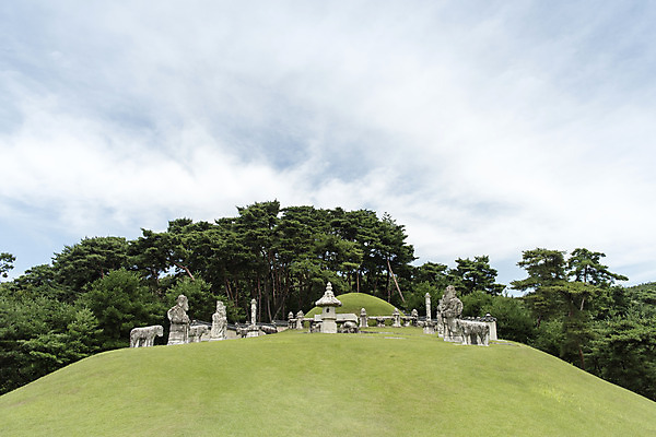 포토 JPG 주간 나무 구름 한국전통 여행 유적지 하늘 풍경 사람없음 야외 여름 관광지 세계문화유산 문화재 역사 한국사 조선시대 영녕릉 조선왕릉 능침 혼유석 효종릉 국내포토 여주시 자연요소 식물 전통 계절 고건축 한국 경기도 여주 왕릉 파일형식 여주_지역