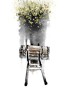 PSD 전통 일러스트 캘리그라피 자연 붓터치 전통소품 흑백 풍경 사람없음 풀잎 농기구 물통 번짐 지게 국내일러스트 잎 농업 촬영기법 풀_식물 오브젝트 생태계 파일형식 효과