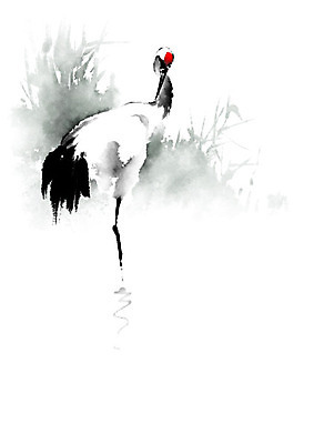 PSD 한마리 일러스트 캘리그라피 조류 붓터치 근하신년 새해 흑백 사람없음 빨간색 검은색 학 흰색 번짐 화조화 국내일러스트 동물 1 컬러 촬영기법 동양화 파일형식 효과