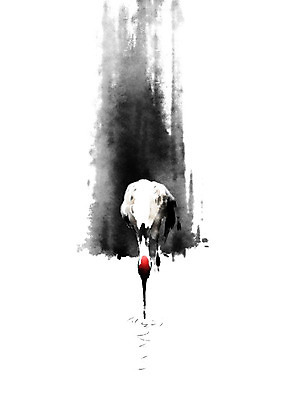 PSD 한마리 일러스트 캘리그라피 조류 붓터치 근하신년 새해 흑백 사람없음 빨간색 검은색 학 흰색 번짐 화조화 국내일러스트 동물 1 컬러 촬영기법 동양화 파일형식 효과