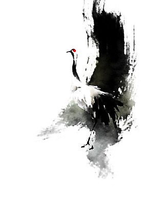 PSD 한마리 일러스트 캘리그라피 조류 붓터치 근하신년 새해 흑백 사람없음 빨간색 검은색 학 흰색 번짐 화조화 국내일러스트 동물 1 컬러 촬영기법 동양화 파일형식 효과