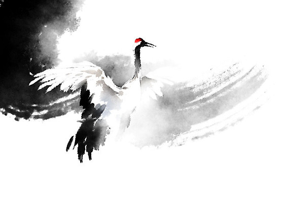 PSD 한마리 일러스트 캘리그라피 조류 붓터치 근하신년 새해 흑백 사람없음 빨간색 검은색 학 흰색 번짐 화조화 국내일러스트 동물 1 컬러 촬영기법 동양화 파일형식 효과