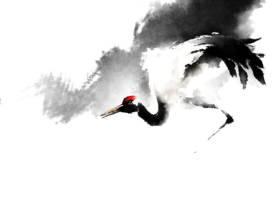 PSD 한마리 일러스트 캘리그라피 조류 붓터치 근하신년 새해 흑백 사람없음 빨간색 검은색 학 흰색 번짐 화조화 국내일러스트 동물 1 컬러 촬영기법 동양화 파일형식 효과