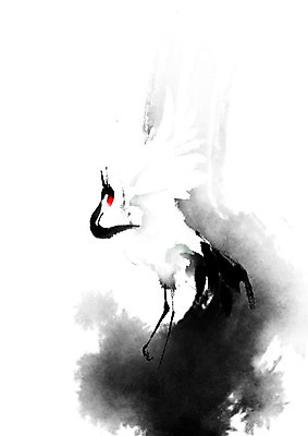 PSD 한마리 일러스트 캘리그라피 조류 붓터치 근하신년 새해 흑백 사람없음 빨간색 검은색 학 흰색 번짐 화조화 국내일러스트 동물 1 컬러 촬영기법 동양화 파일형식 효과