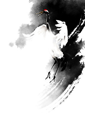 PSD 한마리 일러스트 캘리그라피 조류 붓터치 근하신년 새해 흑백 사람없음 빨간색 검은색 학 흰색 번짐 화조화 국내일러스트 동물 1 컬러 촬영기법 동양화 파일형식 효과